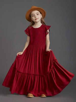 Kid Girl's O-Neck Polyester Sleeveless Solid Pattern Elegant Dress