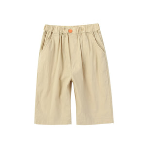 Kid's Mid Elastic Waist Plain Side Pocket Knee-Length Shorts
