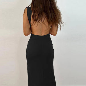 Women's Polyester V-Neck Sleeveless Solid Pattern Maxi Dress
