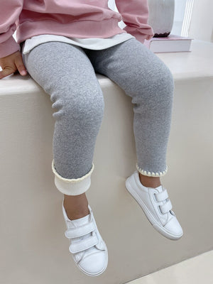 Kid's Cotton Mid Waist Full Length Plain Pattern Casual Legging