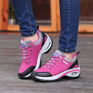 Women's Microfiber Round Toe Lace-up Closure Fitness Sport Shoes