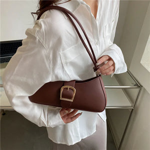 Women's PU Leather Zipper Closure Solid Pattern Casual Shoulder Bag