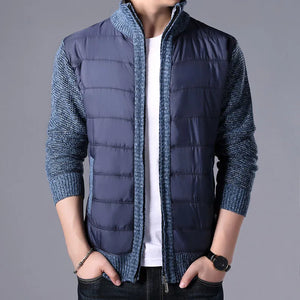 Men's Acrylic Zipper Closure Patchwork Pattern Casual Jacket