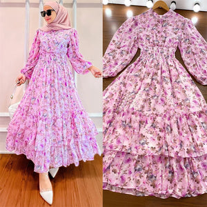 Women's Polyester O-Neck Full Sleeve Printed Pattern Sexy Dress