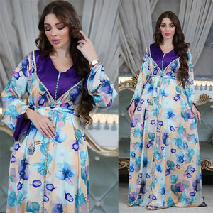 Women's Polyester V-Neck Long Sleeves Floral Pattern Party Dress