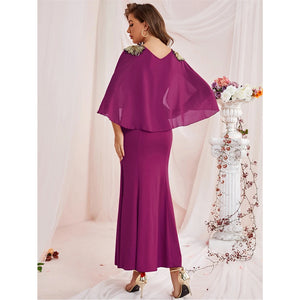 Women's V-Neck Polyester Long Sleeve Plain Pattern Party Dress
