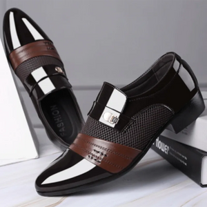 Men's Leather Pointed Toe Slip-On Closure Patchwork Formal Shoes