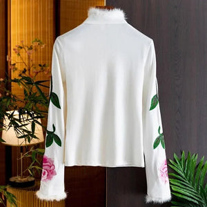 Women's Polyester V-Neck Long Sleeve Floral Pattern Casual Blouses