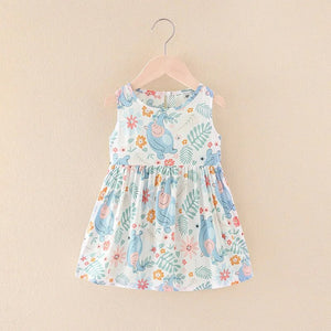 Baby Girl's 100% Cotton O-Neck Sleeveless Printed Pattern Dress
