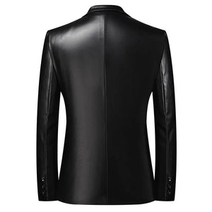 Men's PU Notched Collar Long Sleeves Single Breasted Blazer