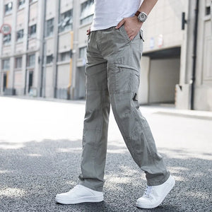 Men's Cotton Elastic Waist Closure Plain Pattern Casual Trousers