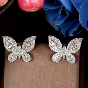 Women's Copper Cubic Zirconia Trendy Butterfly Stud Earrings