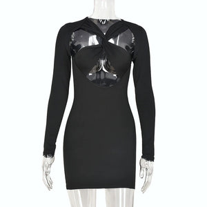 Women's Polyester V-Neck Long Sleeves Solid Pattern Party Dress