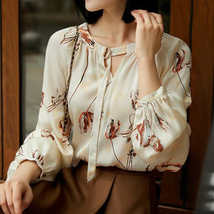 Women's Polyester O-Neck Long Sleeve Printed Pattern Casual Blouses
