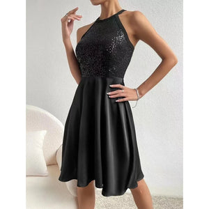 Women's Polyester O-Neck Sleeveless Sequined Pattern Party Dress