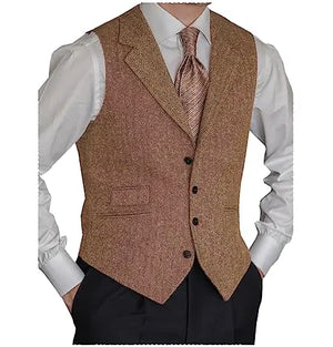 Men's Cotton V-Neck Sleeveless Plain Single Breasted Formal Vests