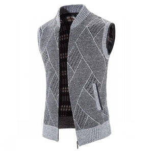 Men's Acrylic Sleeveless Zipper Closure Geometric Knitted Vest