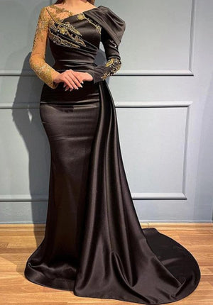 Women's Polyester V-Neck Full Sleeve Mermaid Evening Elegant Dress