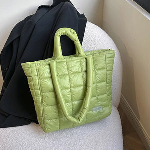 Women's Nylon Zipper Closure Plaid Pattern Large Shoulder Bag