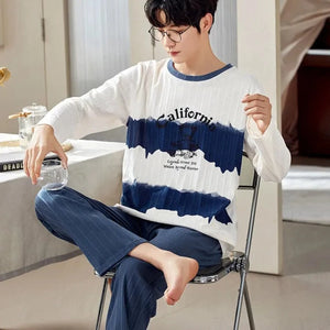 Men's Cotton Full Sleeve O-Neck Printed Pattern Pullover Sleepwear