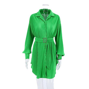 Women's 100% Polyester Long Sleeve Pleated Pattern Party Dress