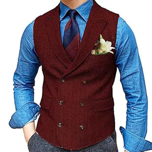 Men's Cotton Notched Sleeveless Wedding Slim Formal Wear Vests