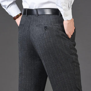 Men's Rayon High Waist Zipper Fly Closure Striped Formal Pants