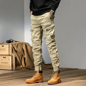 Men's Cotton Zipper Fly Closure Solid Pattern Casual Trousers