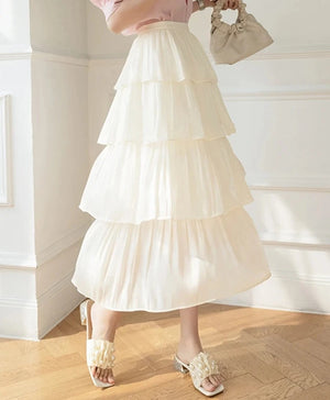 Women's Polyester Elastic Waist Pleated Pattern Casual Wear Skirt