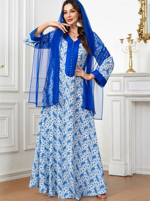 Women's Arabian Polyester Full Sleeve Printed Pattern Elegant Abaya