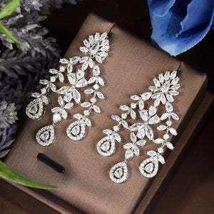 Women's Copper Cubic Zirconia Trendy Bridal Wedding Drop Earrings