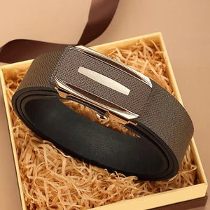Men's Split Leather Automatic Buckle Plain Pattern Casual Belts