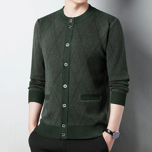 Men's Acrylic Full Sleeve Single Breasted Geometric Sweater