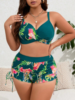 Women's Polyester High Waist Floral Pattern Swimwear Bikini Set