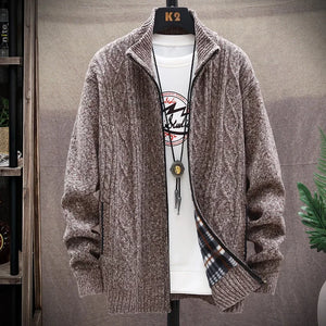 Men's Wool Stand Collar Full Sleeve Zipper Closure Casual Sweater