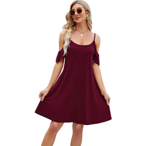 Women's Polyester O-Neck Short Sleeves Solid Pattern Party Dress