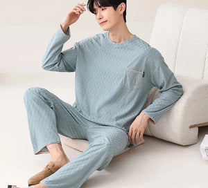 Men's O-Neck Polyester Full Sleeves Trendy Sleepwear Pajamas Set