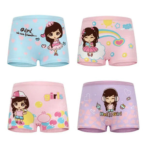 Kid's Girl 4Pcs Cotton Breathable Cartoon Underwear Boxer Shorts