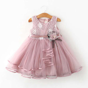 Kid's Cotton O-Neck Sleeveless Floral Pattern Knee-Length Dress