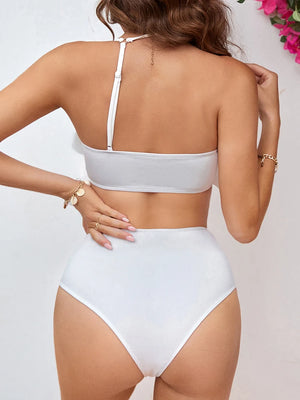 Women's Nylon High Waist Push Up Solid Pattern Bathing Bikini Set