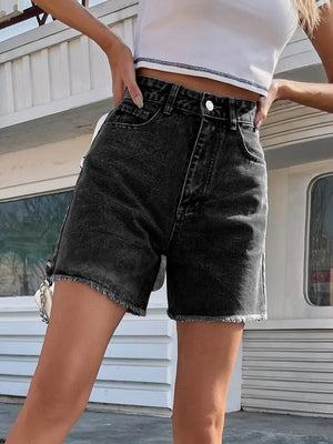 Women's Cotton High Elastic Waist Casual Wear Plain Denim Shorts