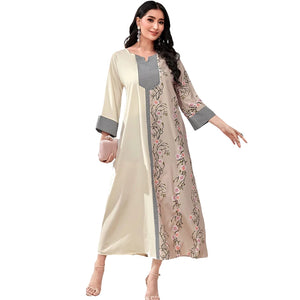 Women's Arabian Polyester Full Sleeve Patchwork Pattern Dress