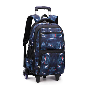 Kid's Nylon Zipper Closure Wheels Printed Trendy School Backpack