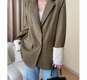 Women's Notched Collar Full Sleeves Single Breasted Solid Blazers