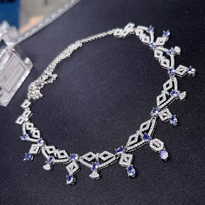 Women's 100% 925 Sterling Silver Tanzanite Box Chain Necklace