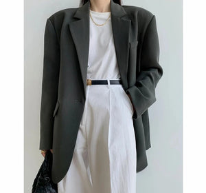 Women's Notched Collar Full Sleeves Single Button Casual Blazer