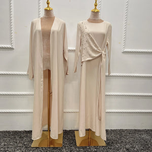 Women's Arabian Polyester Full Sleeve Pearl Pattern Casual Abaya