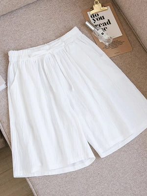 Women's Cotton High Elastic Waist Casual Plain Pattern Shorts