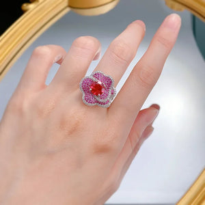 Women's 100% 925 Sterling Silver Ruby Wedding Flower Jewelry Set
