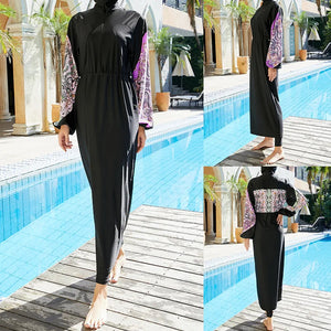 Women's Arabian Nylon Full Sleeves Printed Pattern Swimwear Dress